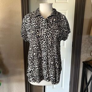 Pistola Leopard Print Button Down Short Sleeve Blouse